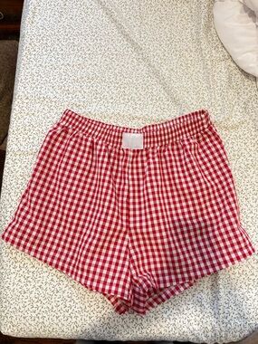 SHEIN Red and White Gingham High Waist Shorts